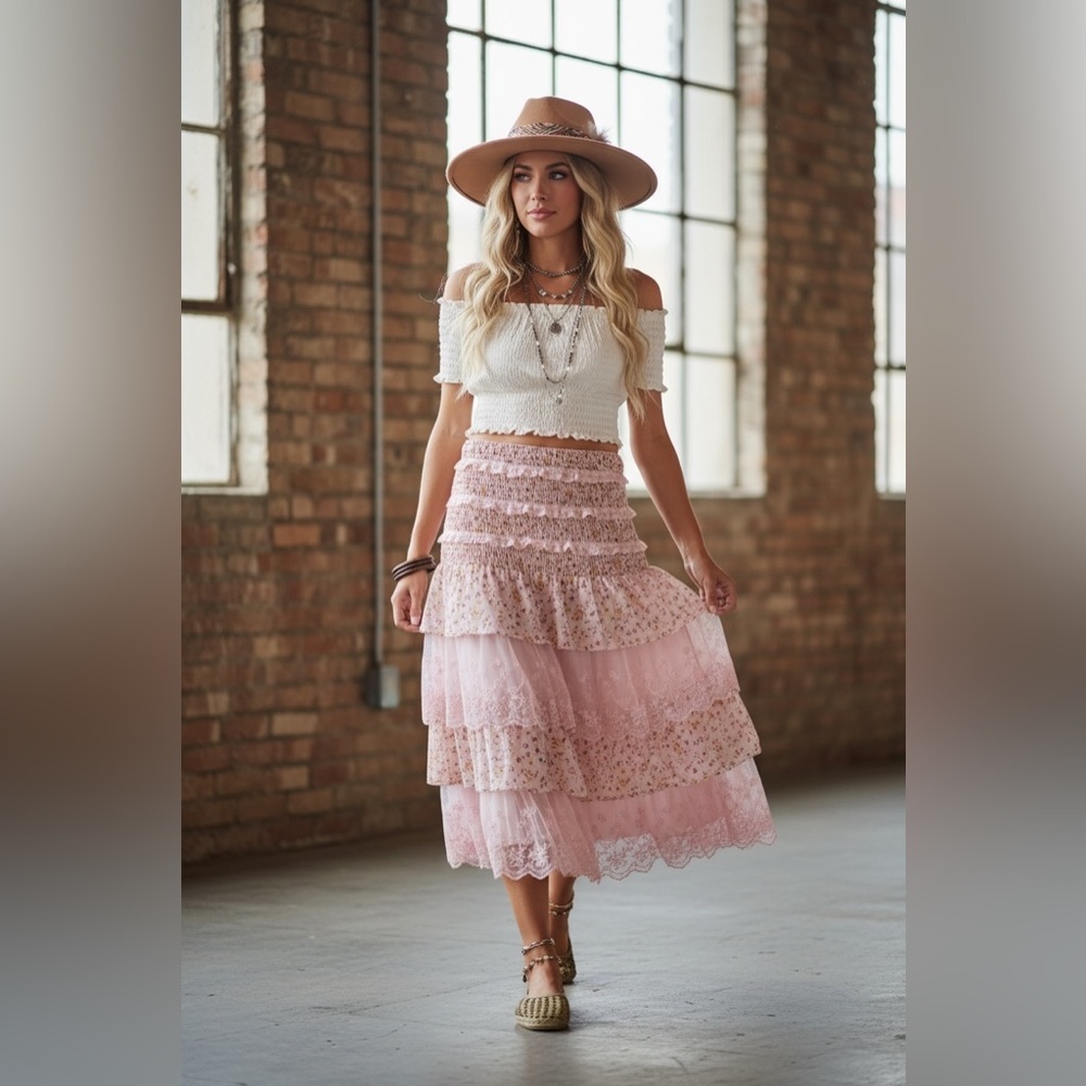 NWT Listicle Floral and Lace Boho Convertible Smocked Dress or Midi Skirt - Picture 5 of 10